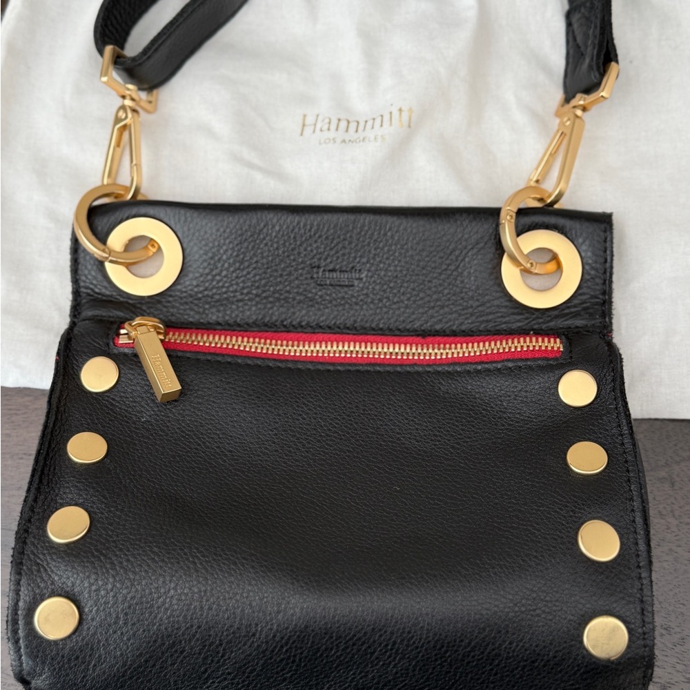 Hammitt Tony Small - Black Leather Crossbody with Gold Hardware & Red Zip Accent - Picture 3 of 10